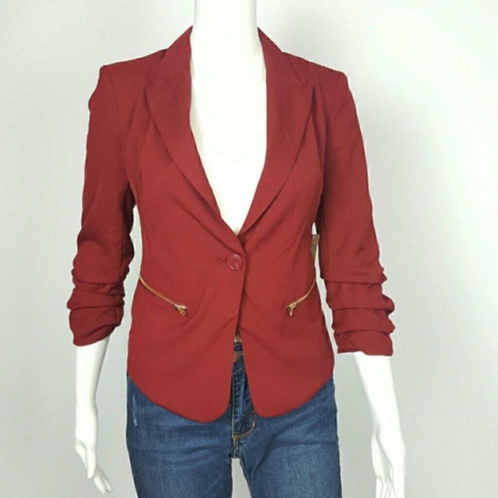 WOMEN'S BURGUNDY BLAZER  SHOULDER PADS 3/4 Sleeve‎